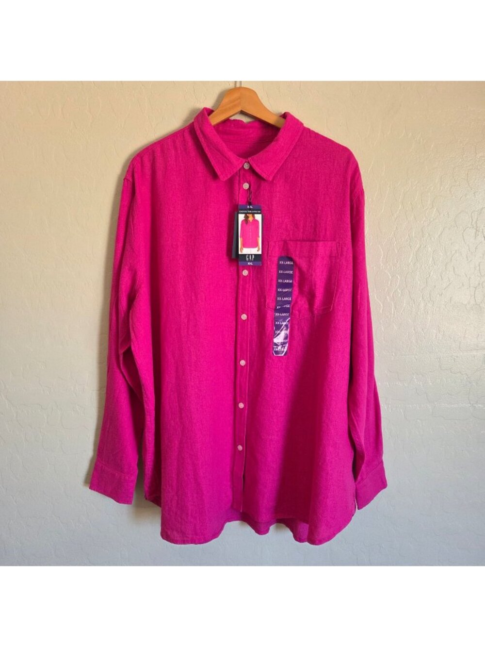 Gap Linen Button Down Long Sleeve Top Very Berry Pink Size Women's XXL NEW NWT